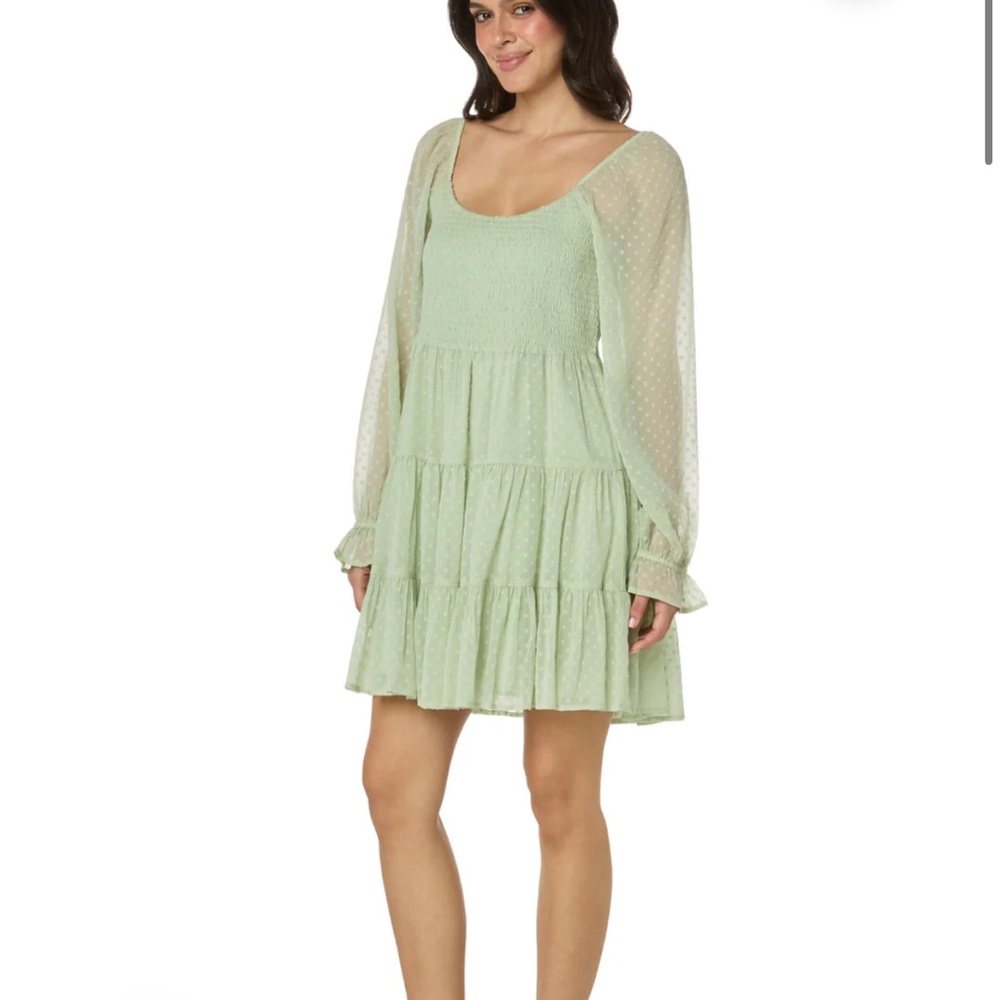 Patrons of Peace Mint Green Tiered Swiss Dot Mini Dress